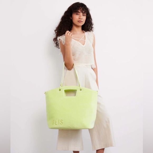 NWT BEIS Terry Tote in Citron Neon Green NEW! - Picture 7 of 7